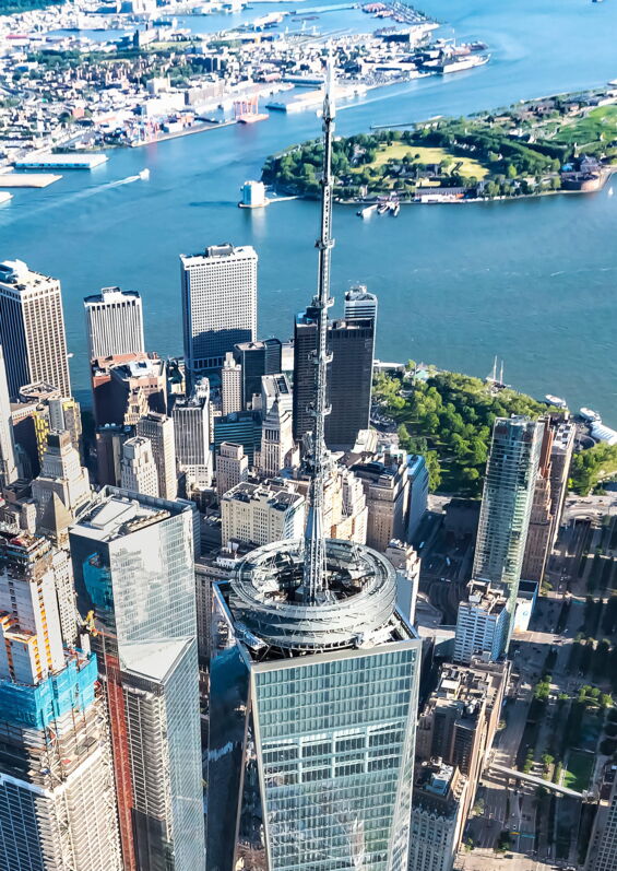Aerial view skyscraper with antenna