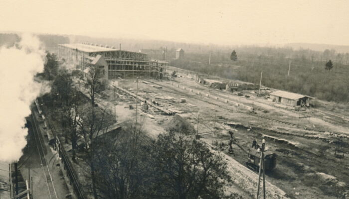 Aerial view construction work North rolling factory 1969